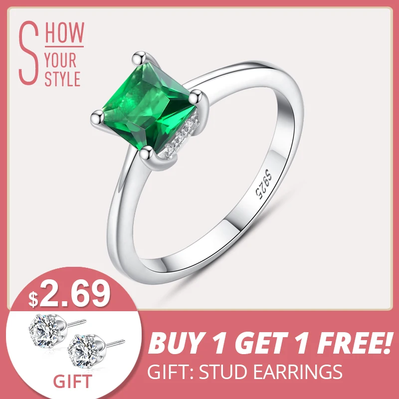 CZCITY Emerald Simple Female Zircon Stone Finger Ring 925 Sterling Silver Women Jewelry Prom Wedding Engagement Rings Brand Gift