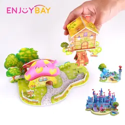 Enjoybay 3D DIY замок Пазлы Детские Строительство игрушки Красочный Узор дом Пазлы Развивающие подарки для детей