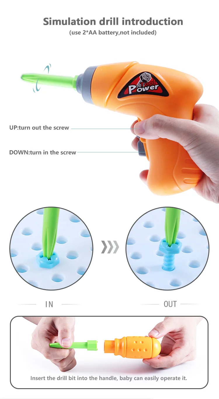 Новинка, детские игрушки для мальчиков, электрическая дрель, шурупы, 3D головоломка, обучающая игрушка для ролевых игр, сборка животных, блочная модель игрушки