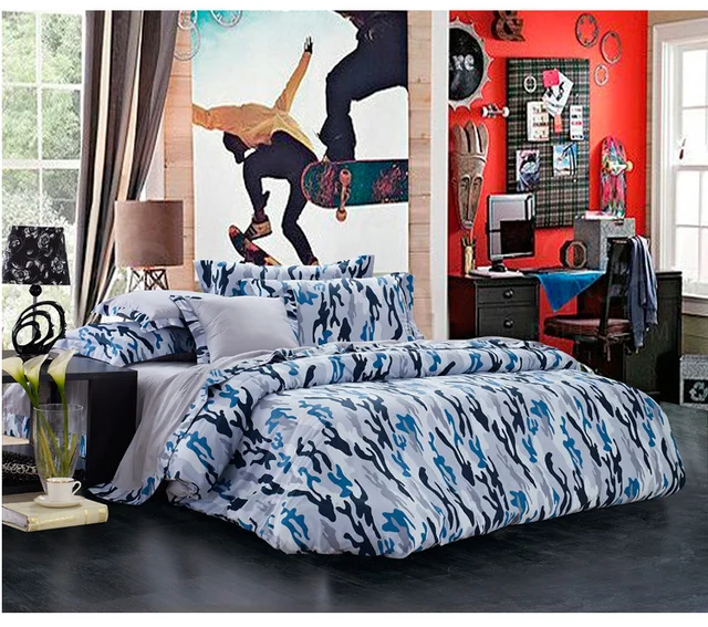 Blue Gray Camouflage Cool Bedding Sets Queen Full Size For Boys Blue Gray Camouflage Cool Bedding Sets Queen Full Size For Boys Reversible Quilt Cover Bed Sheet Set Mens Bedclothes