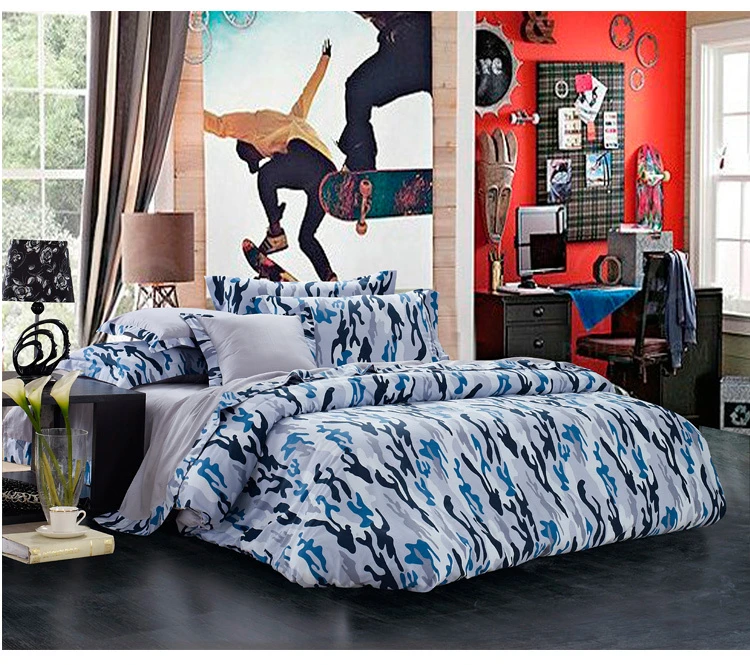 Notice the mens bedroom furniture layout and it's use to fill the space nicely. blue gray camouflage cool bedding sets queen full size for boys reversible quilt cover bed sheet set mens bedclothes