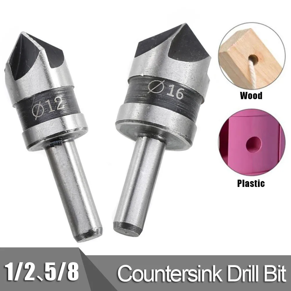 

2pcs HSS 5 Flute Countersink Drill Bit 82Degree Point Angle Chamfer Chamfering Countersinking Cutter 1/4" Round Shank Power Tool