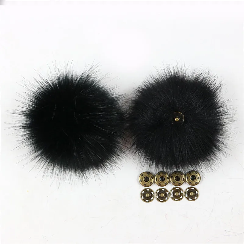 15 см DIY искусственный мех енота помпоны пушистый помпон для зимы женская шапка вязаная шапка детская шапочка - Цвет: Black