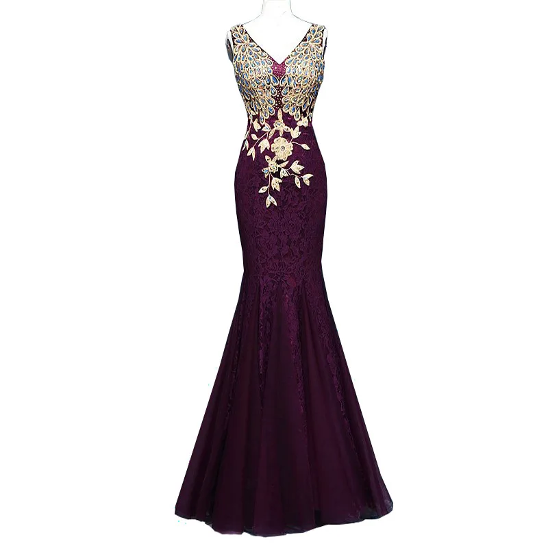 FADISTEE Горячая Распродажа, вечерние платья, платья с золотыми аппликациями, прозрачные платья на выпускной - Цвет: purple