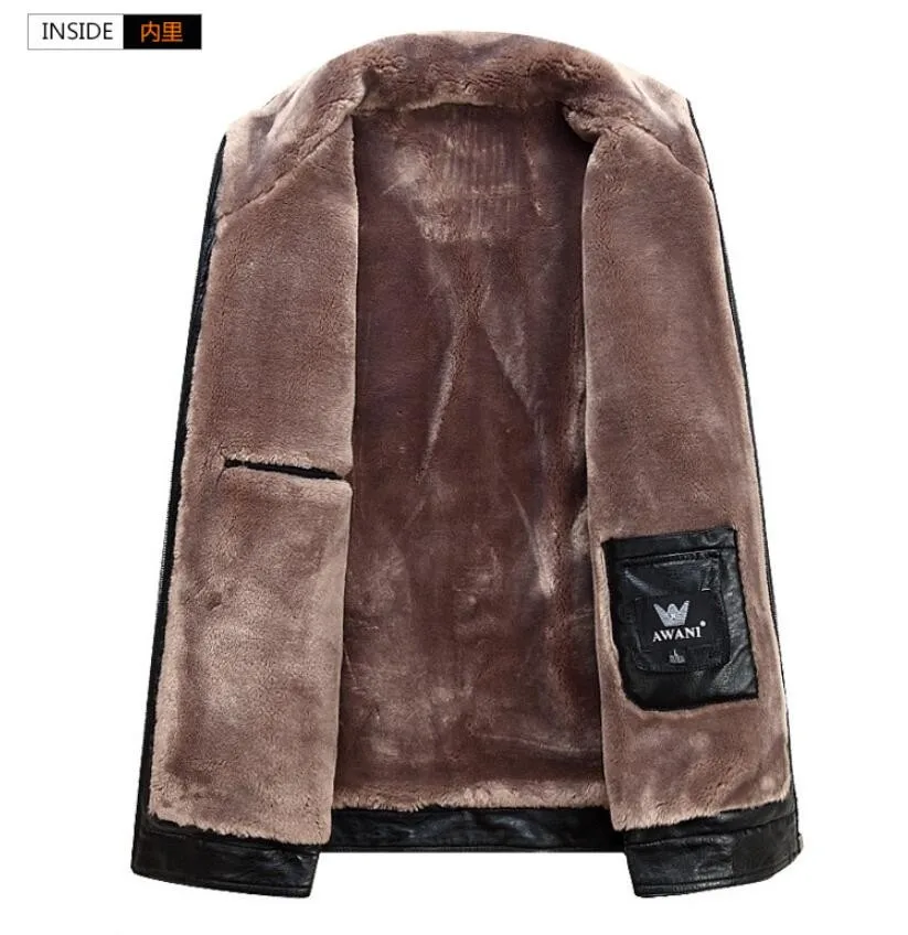 Отличное качество! Зимняя мужская кожаная куртка, мужское утепленное пальто из овечьей шерсти, теплое зимнее пальто для мужчин! M-4XL