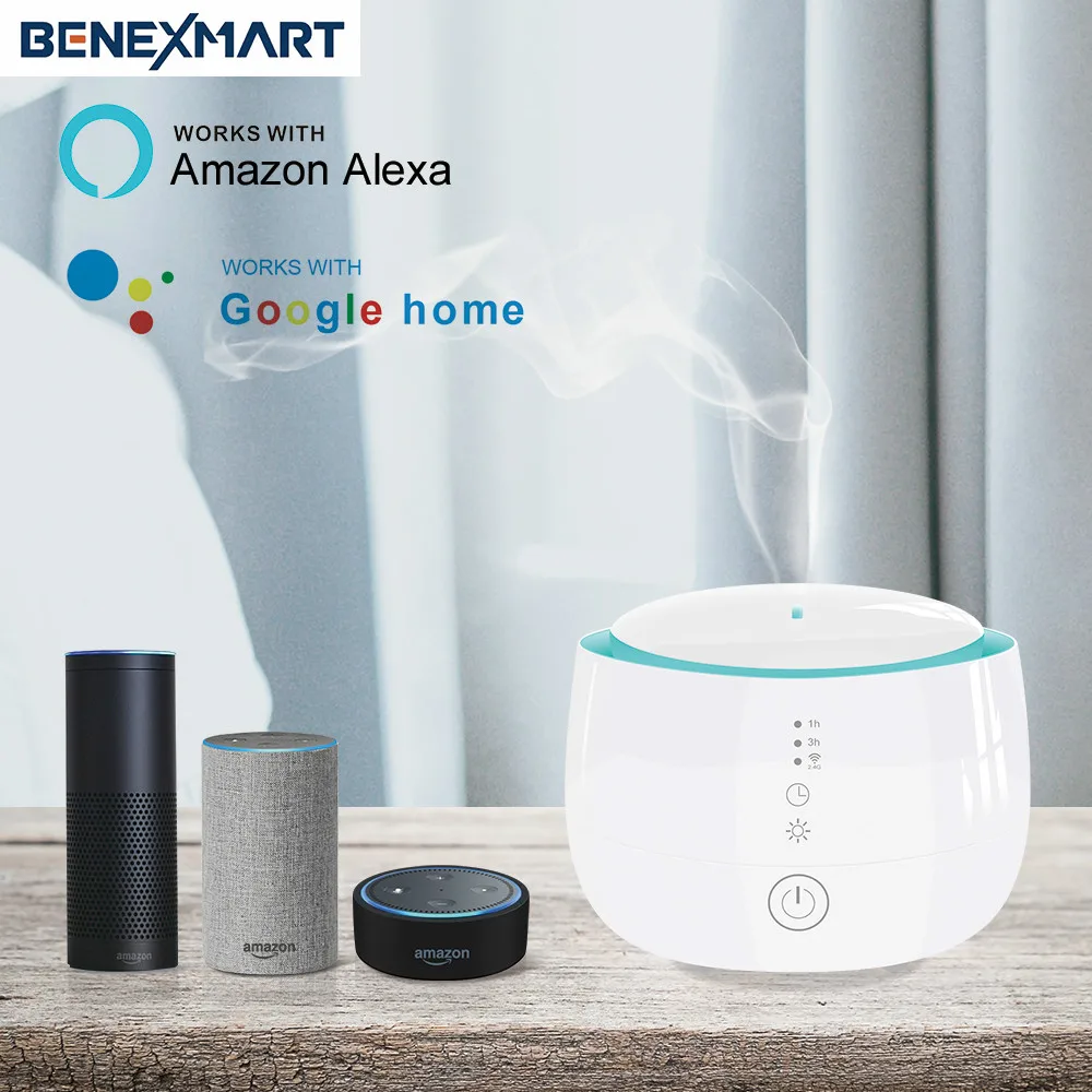 

Smart WiFi Ultrasonic Essential Oil Humidifier Diffuser Works with Alexa Google Home Assistant Voice Control Tuya LED Variable