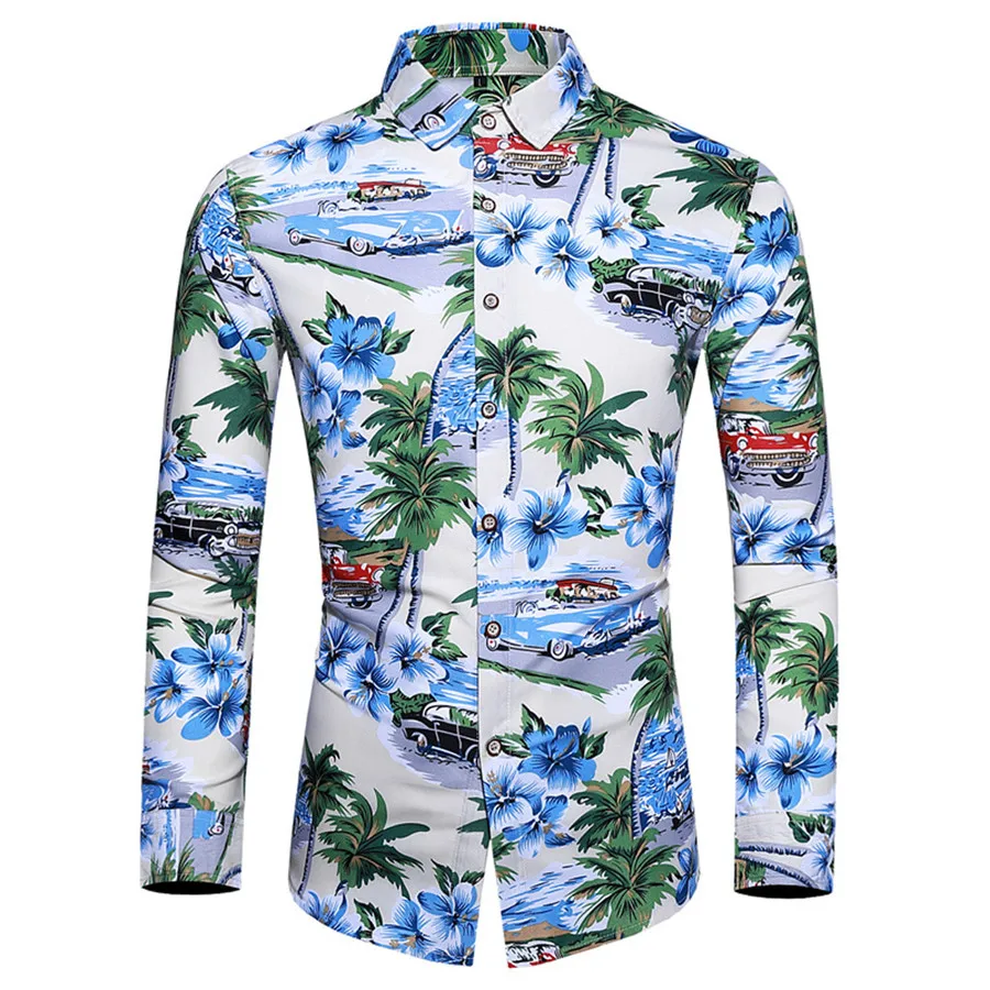 2019 men's casual cycling jersey retro Hawaiian style printed long-sleeved shirt comfortable riding sports shirt 40J15 (8)