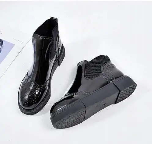 Skup 2019 kostki buty damskie wiosna jesień moda prosta wsuwana jasna skóra platforma bota feminina płaskie buty ze skórą