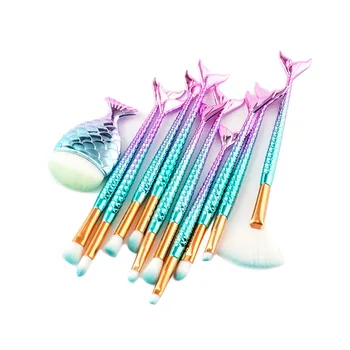 

11Pcs Mermaid Shaped Makeup Brush Set Fish Tail Foundation Powder Eyeshadow Contour Blush Blending Cosmetics Brushes Tool Kit