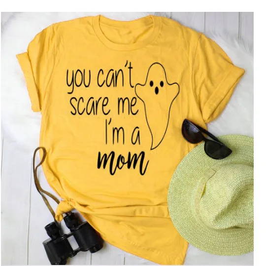 

Fall Clothes for Women Top Shirts You Can't Scare Me I'm a Mom Funny Ovesize Women Printed Tumblr Tshirt Cute Yellow T Shirt