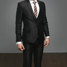 Свадебные Мужские костюмы на одной пуговице, 3 предмета(куртка+ брюки), черный, модный, Terno Masculino, популярный, последний стиль, официальный, выполненный на заказ