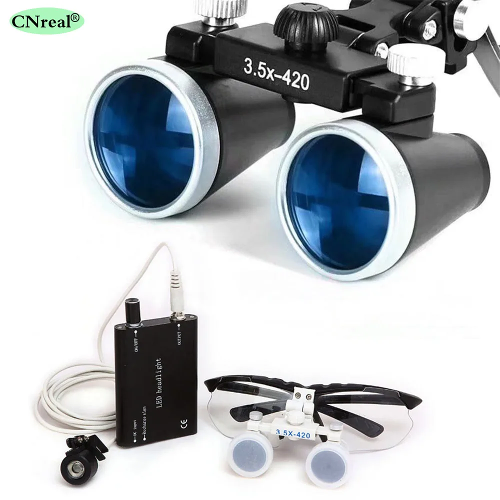 1 piece Dental Loupe Magnifying Glasses 3.5x420mm + LED Head Light