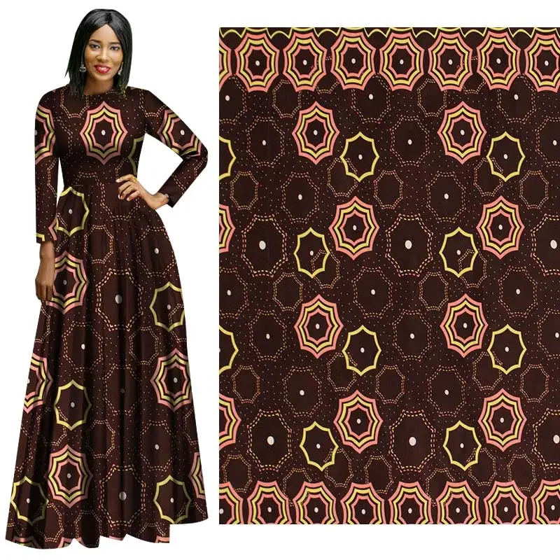 coffee flowral New Octagonal Cotton Fabric Plain Printed Wholesale FP6208 in Summer of 2019 african wax cotton fabric | Дом и сад