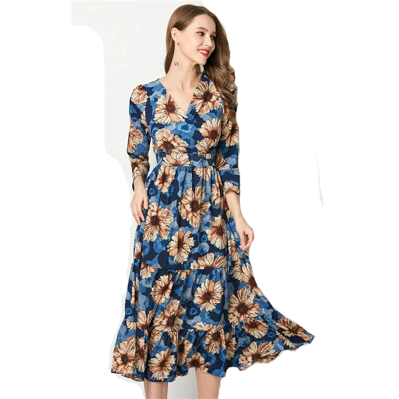 Women Dress Summer V neck Long Maxi Dresses Floral Print Chiffon Sexy Robe Boho Vestidos Celebrity Party Ball Gown Long Dress