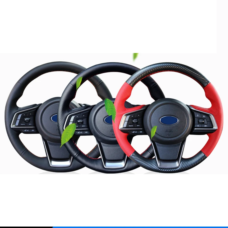 

lsrtw2017 carbon fiber leather car steering wheel cover for subaru forester xv legacy outback 2016-2020