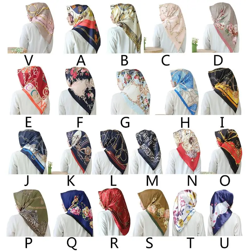

22 Color Malaysia Muslim Hijab Women Imitation Silk Colored Geometric Floral Square Shawl Scarf Islamic Head Wrap Headscarf 90CM