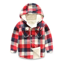 Children’s Pattern Boys Shirt Cotton 3 Color Kids Check Plus Velvet Shirts 2016 Long Sleeve Blouses on cap Thickening Blouse AU