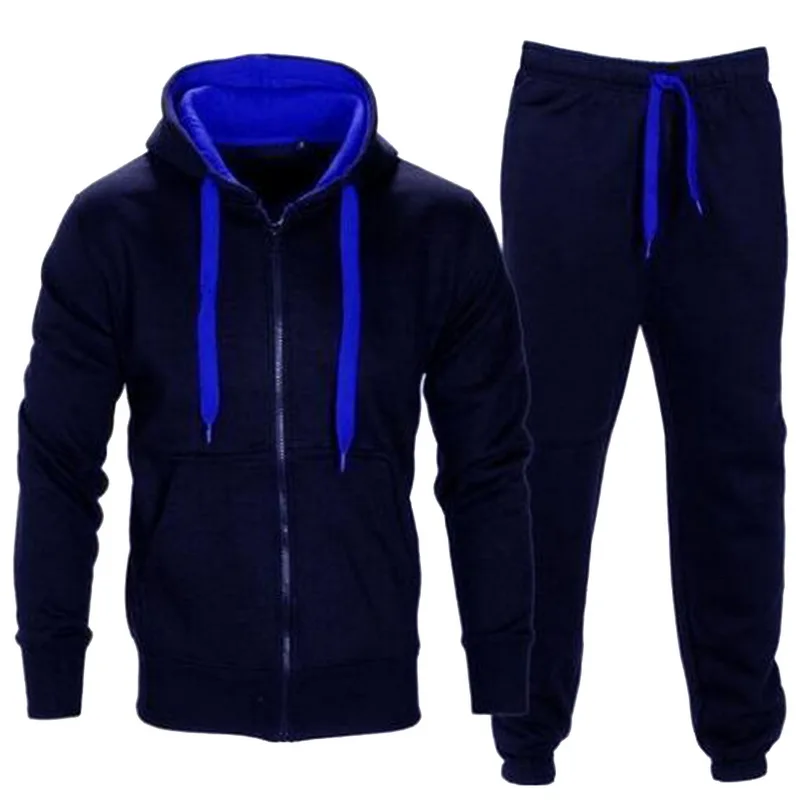 

LASPERAL Tracksuit Men 2018 Autumn Sportwear Fashion Mens Set 2PC Zipper Hooded Sweatshirt Jacket+Pant Moleton Masculino Sets