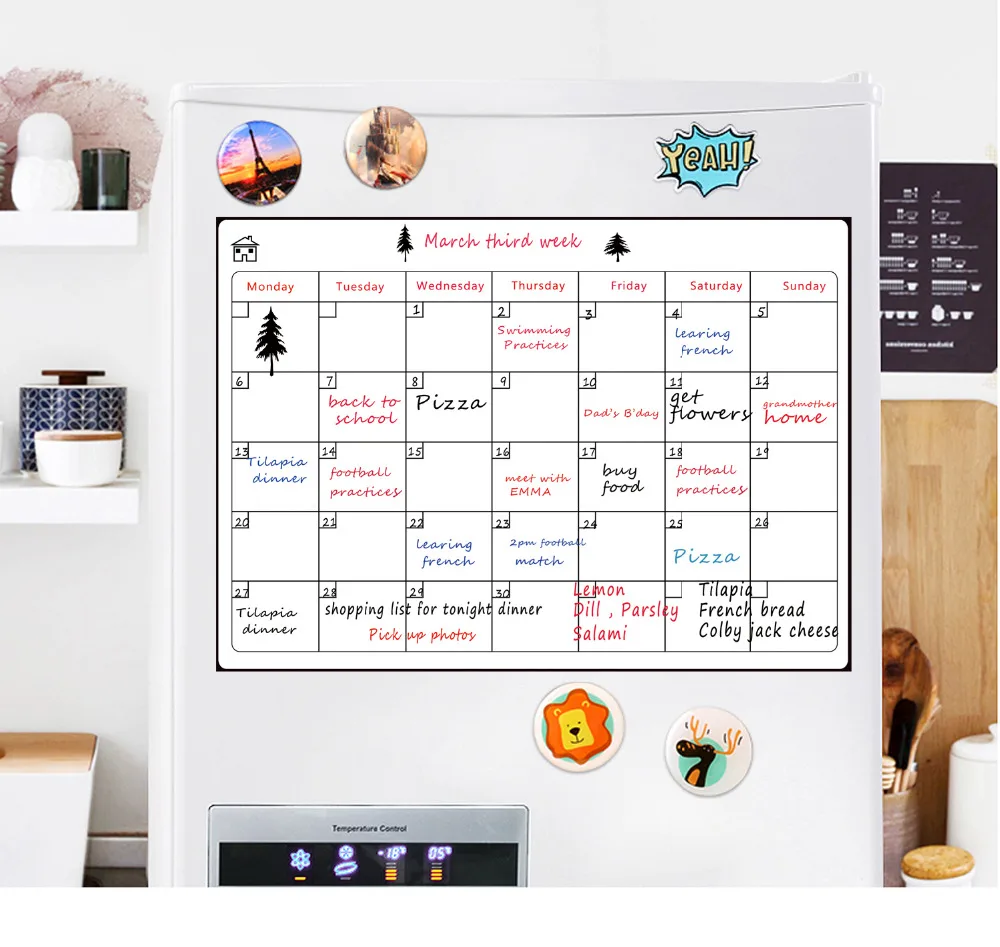 Geladeira de Calendário de Geladeira de Calendário Mensal 16.5 x 11.8 Calendário Seca Apagar Bordo Magnético Geladeira Magnética Placa da Mensagem Lousa Magnética 6 De Geladeira de Calendário mensal 16.5 x