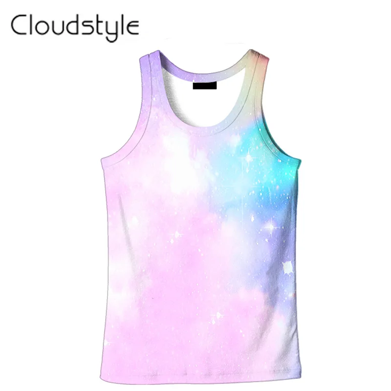 

Cloudstyle 2019 New 3D Tank Tops Men Pink Sky 3D Print Vest Harajuku Sleeveless Mens Tanks Tee Tops Cool Active Plus Size 5XL