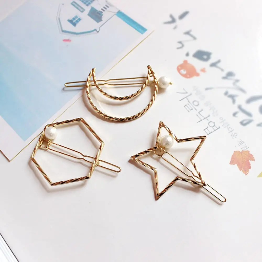 

1pc Fashion Pearl hairpin female headdress simple five-pointed star geometry side clip top clip adult headband hair accessories