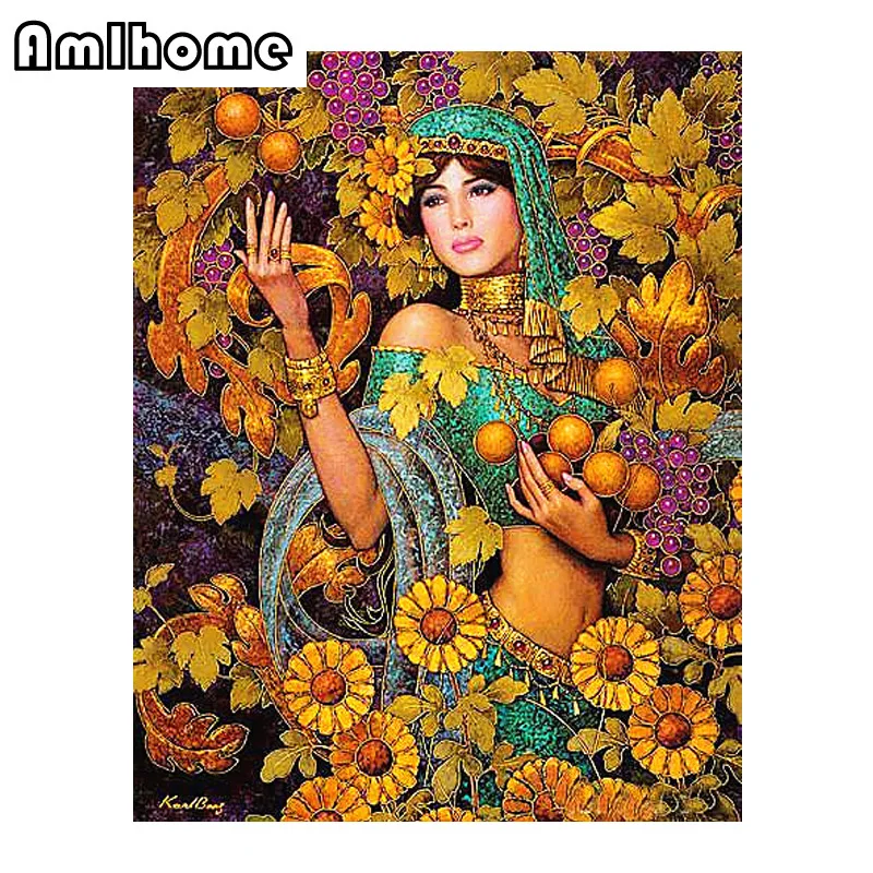 AMLHOME 5D DIY Diamond Painting Indian Beauty Portrait Crystal Diamond