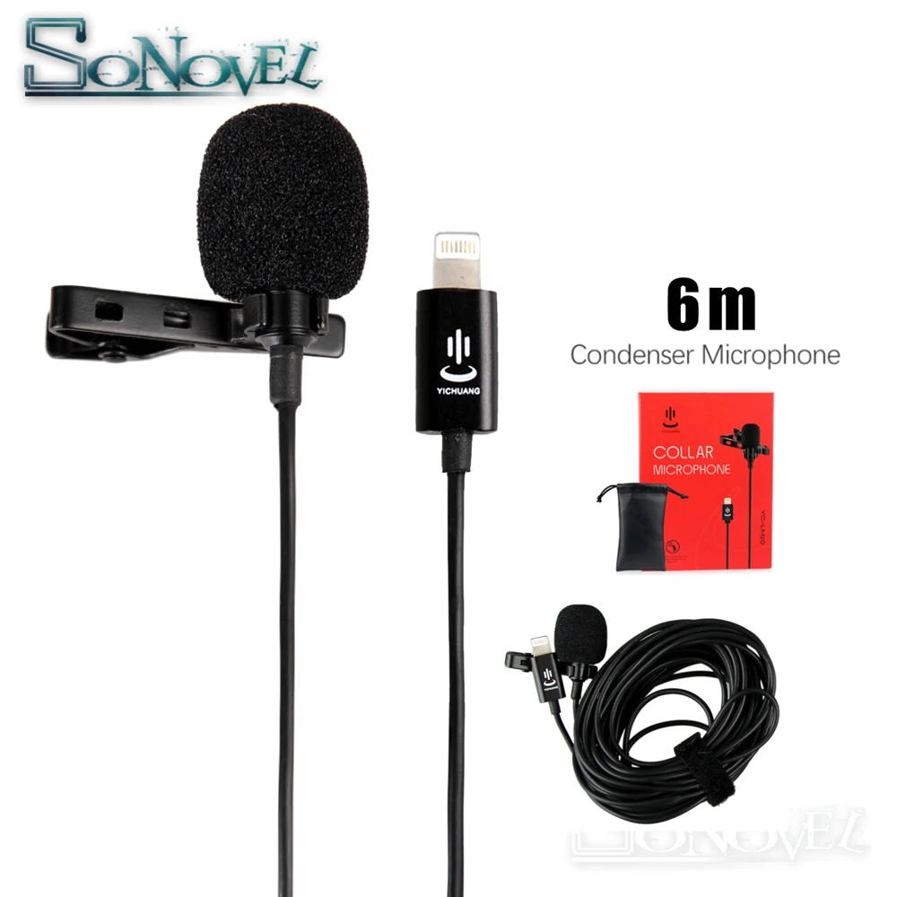 

6m Professional Lavalier Lightning Microphone for iPhone XS X/8/8 Plus/6/7 Plus iPad 4/3/2 iPad Pro iPad Air2 for Huawei Sumsang