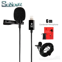 Microfone lightning lavalier profissional, 6m, para iphone xs x/8/8 plus/6/7 plus, ipad 4/3/2 ipad pro ipad air2 para huawei sumsang