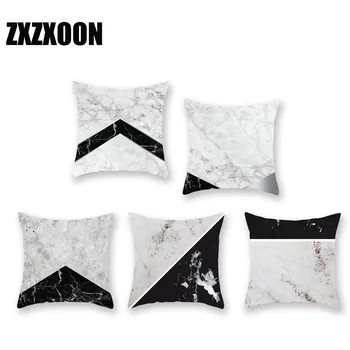 

Black and White Marble Texture Pillow Covers Decorative 100% Polyester Cushion Cover for Sofa Home Bedroom Decor 45x45cm