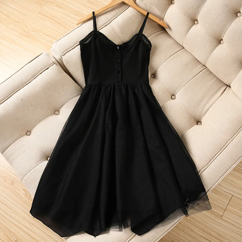 

Summer Dress 2019 Women Brief style Black V-neck Spaghetti Strap A-line Casual Beach Dress