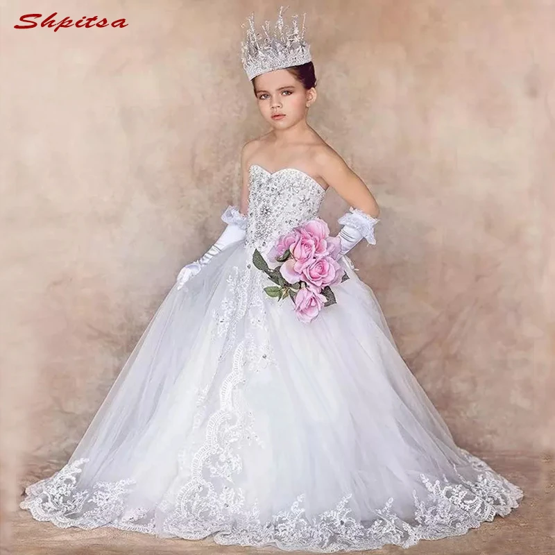 White Lace Flower Girl Dresses for Weddings Party Tulle Flowergirl