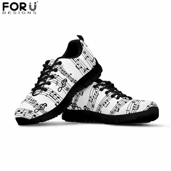 

FORUDESIGNS Women Casual Flats Shoes Black Music Notes Prints Mesh Sneakers for Teenager Girls Ladies Spring Breathable Shoes