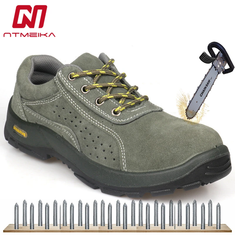 

Men Safety Shoes Steel Toe Steel Sole Genuine Leather Work Shoes For Men Lace Up Breathable Casual Combat Shoes Plus Size 36-46