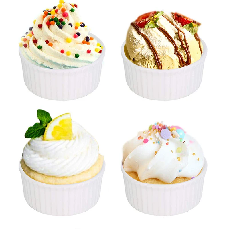 

White Souffle Bowls Ceramic Baking Cases For Muffin Cupcakes New Arrival Kitchen Pudding Bowl With 4 Or 6 PCS