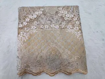 

Wholesale!african lace fabric 2019 high quality lace with beads French lace fabric for wedding dress free shipping