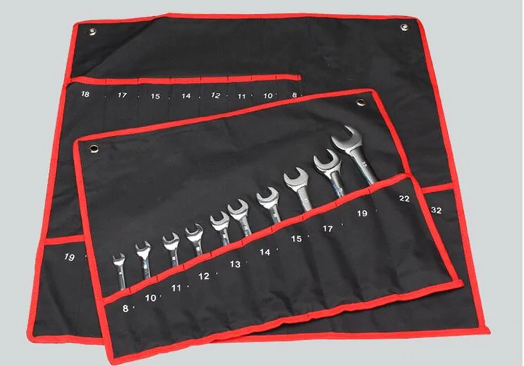 Affordable Pocket Canvas Spanner Wrench Bag Tool Roll Up Storage Bags Organizer Ratchet Wrench Set a Set of key cheap tool chest