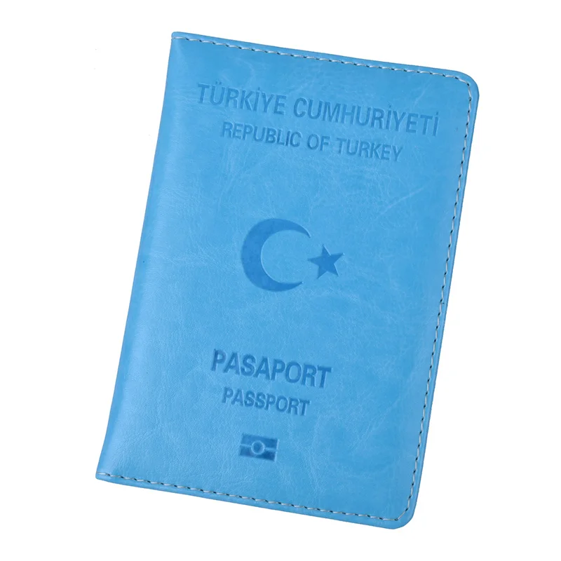 Женский Турция держатель для паспорта ПУ кожаные чехлы для турок мужские паспорта Органайзер Дорожный Чехол - Цвет: light blue