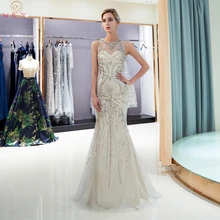 Light Gray Evening Dresses 2019 O-Neck Mermaid Sleeveless Long Luxurious Beading Party Gowns Sequined Keyhole Back Formal Dress Light Gray Evening Dresses 2019 O-Neck Mermaid Sleeveless Long Luxurious Beading Party Gowns Sequined Keyhole Back Formal Dress