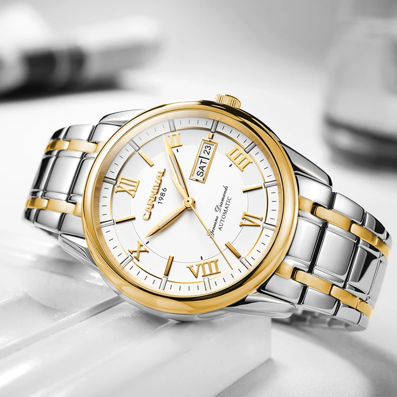 Часы Carnival Tritium T25 с двойным календарем автоматические механические часы для