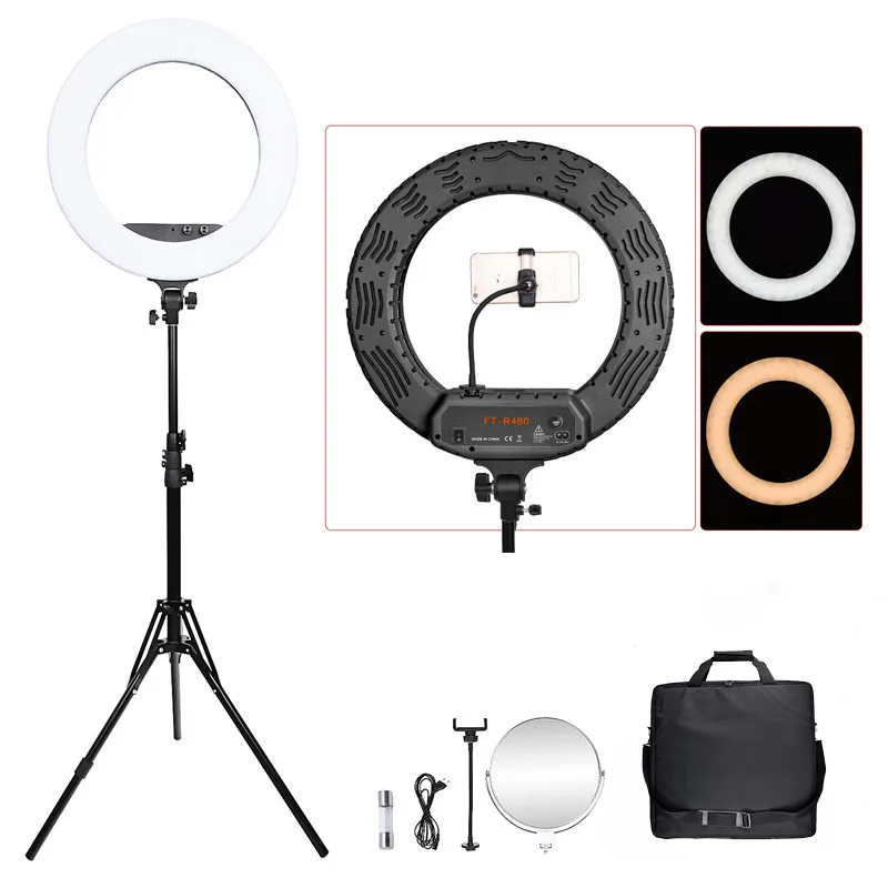 

fosoto FT-R480 18" Ring Lamp 3200-5800K Dimmable Photographic Lighting Led Ring Light Tripod Mirror For Phone Camera Photo Video