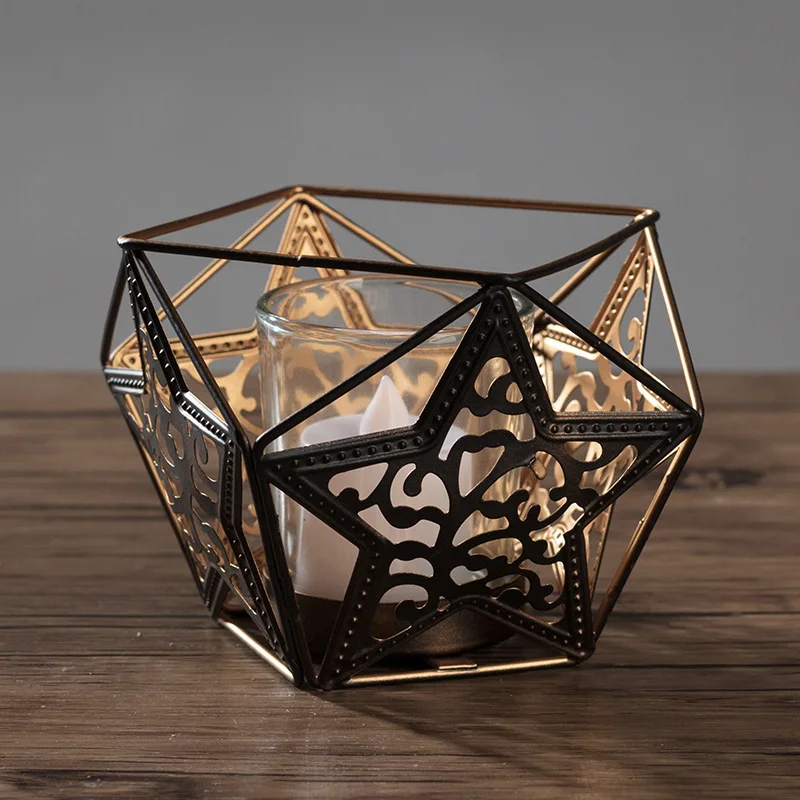 L146-KAYIYO Black Bohemian Style Metal Desk Stand Candle Holders Wedding Candlestick Morocco Tealight Candle Holder (8)