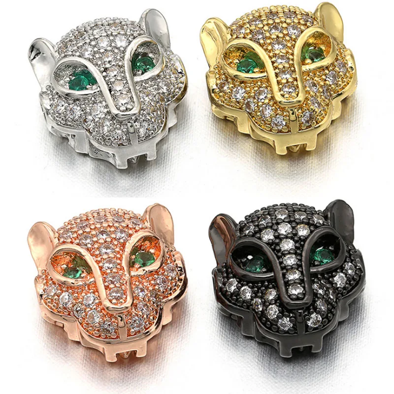 

Leopard Heads Beads Connector Micro-inlaid Zircon CZ Suitable for Bracelet Copper Brass Spacer Beads Jewelry Making Accessories