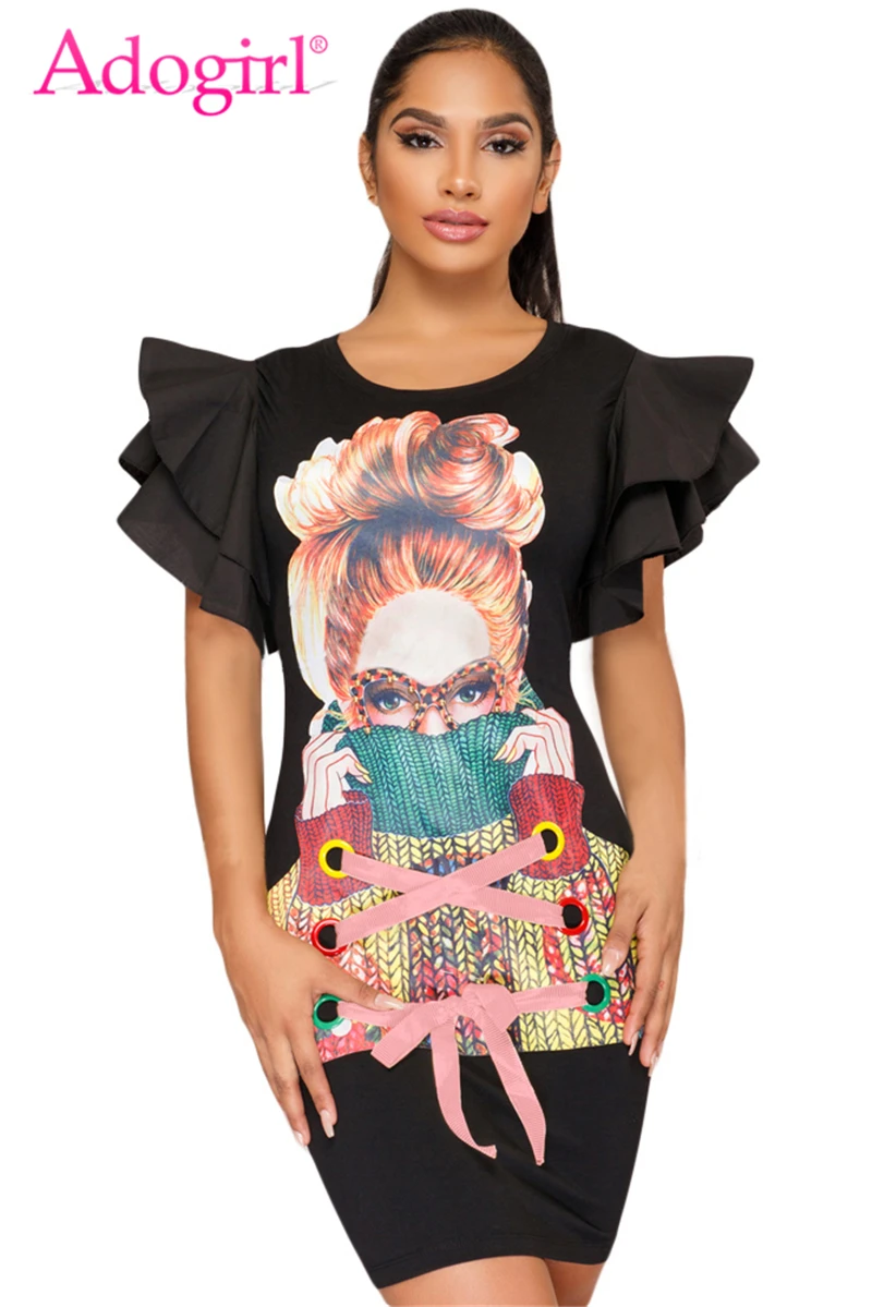 Ruffle-Sleeves-Graphic-T-shirt-Dress-in-Black-LC220248-2-1