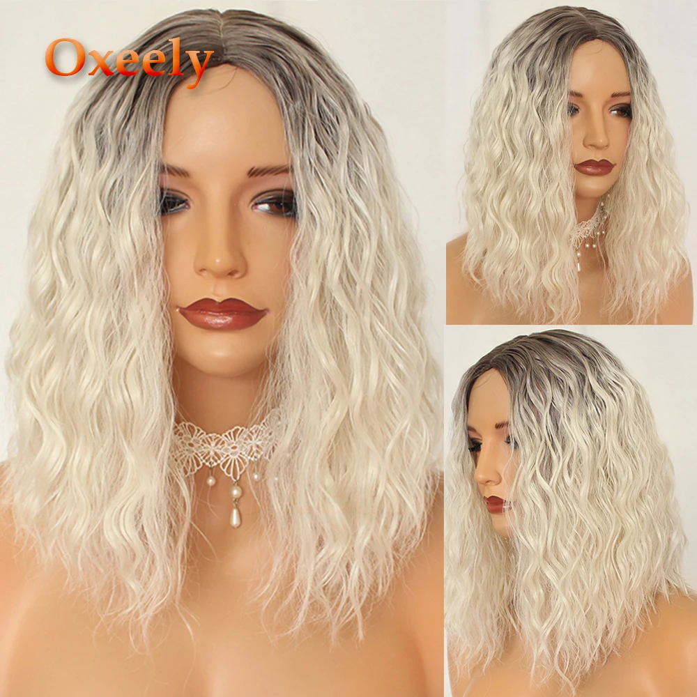 

Oxeely #4/613 Short Bob Loose Curly Hair Synthetic Hair Full Wigs Heat Resistant Platinum Blonde Soft Wig for Black Women