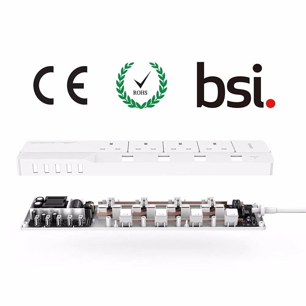 ORICO OSJ-4A5U-UK домашний офис UK Сетевой фильтр с 5 USB зарядным устройством 4 UK AC Plug мульти-розетка дорожные Силовые полосы 5 футов-белый