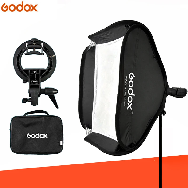 Софтбокс Godox 50x50 см диффузор с S образным кронштейном держатель Bowens для студийной