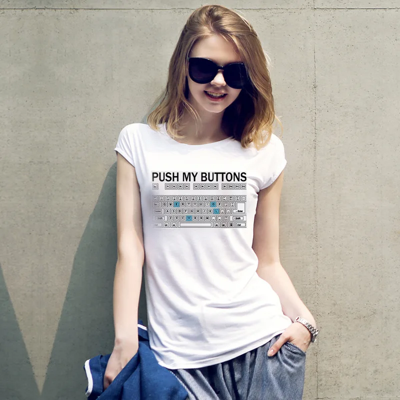 Creative Keyboard Printing Women's T-Shirt - Fashionable O-neck Cotton Top with Push My Buttons Design in Plus Sizes S-XXL image 4