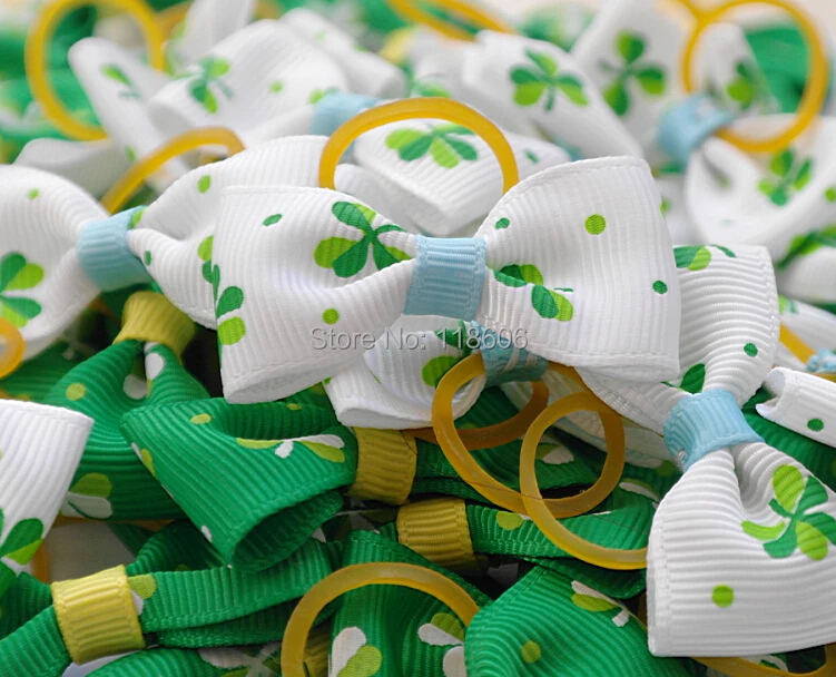 Boutique St Patricks Day Green Shamrocks Hair Bow for Doggie5.jpg