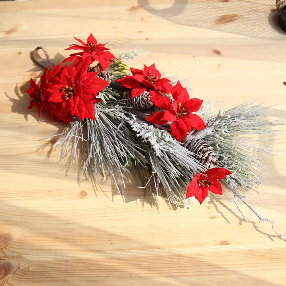 

Christmas Artificial Flowers For Decoration Glitter Poinsettia Fake Flowers DIY Home Wedding Decoration Flower