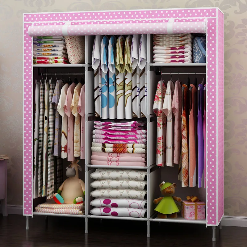 Reinforcing Steel Large Double Wardrobe Simple Cloth Closet Reinforcing Steel Large Double Wardrobe Simple Cloth Closet Cover Dust Hanging Clothes Storage Cabinets Shipping In Wardrobes From Furniture